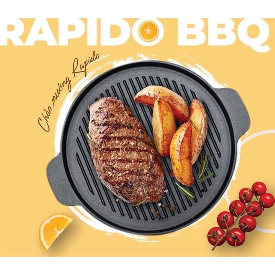 Chảo nướng Rapido thương hiệu Đức chống dính cao cấp có tay cầm, chất liệu 100% gàng cao cấp, thiết kế 2 lớp chống dính siêu bền đẹp