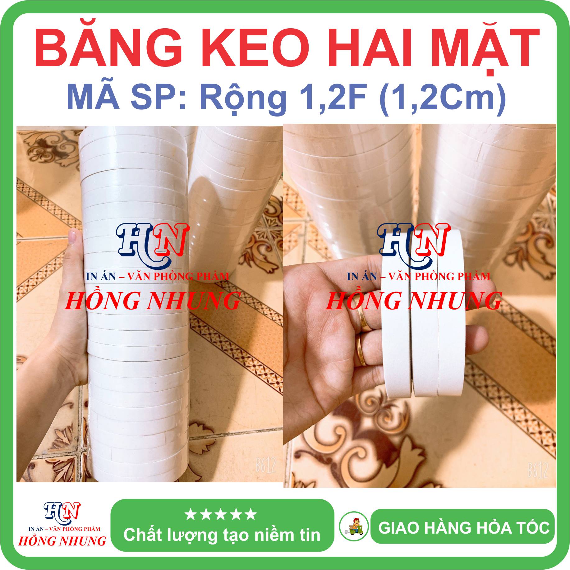 1 Cuộn Băng Keo Hai Mặt 1,2cm / 2,4cm. Siêu dính, chịu nhiệt.