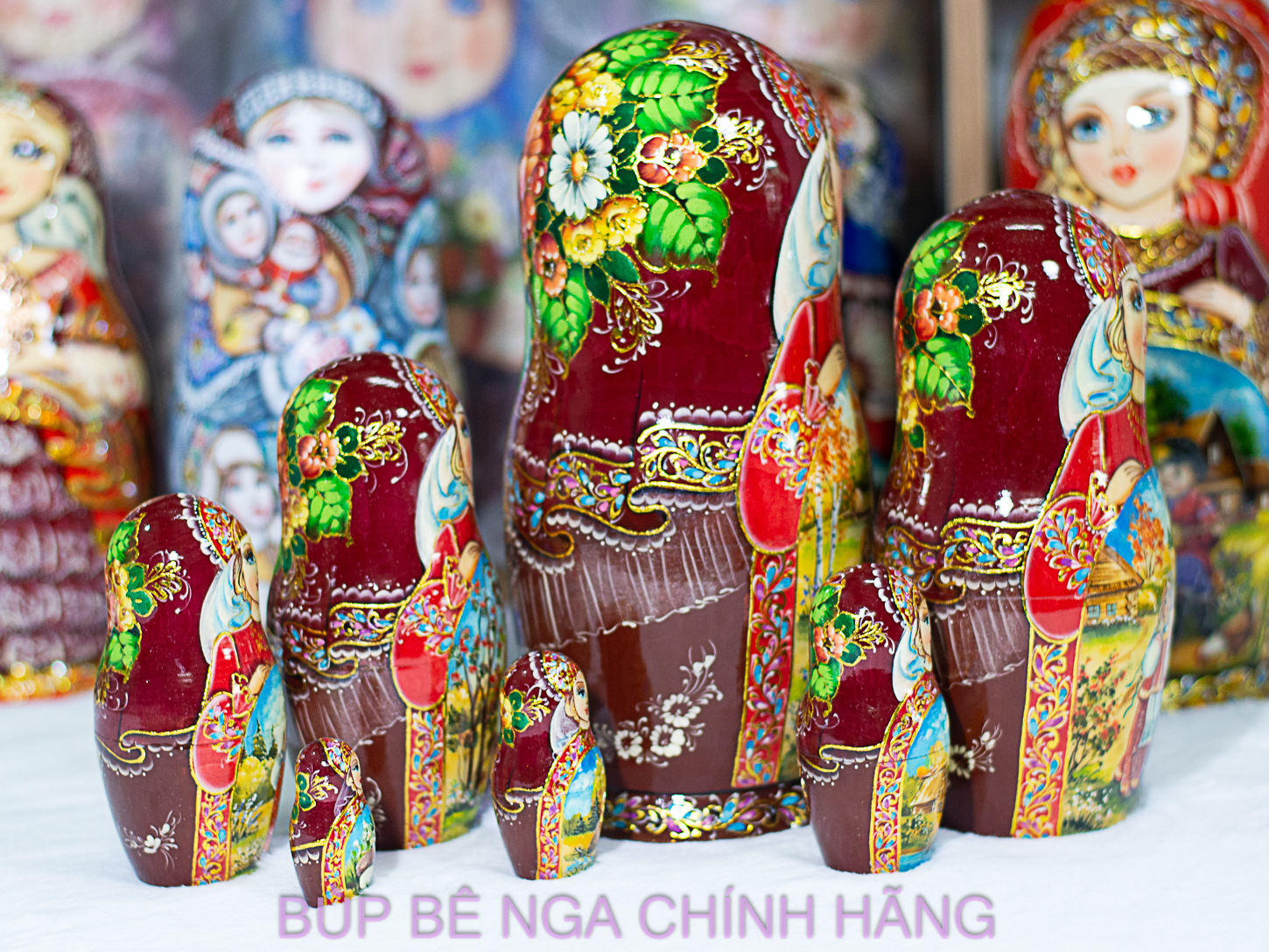 BỘ BÚP BÊ NGA MATRYOSHKA CAO CẤP 7 LỚP 22CM HOA VĂN "THIẾU NỮ THÔN QUÊ NGA" CỰC ĐẸP VÀ NỮ TÍNH, SANG TRỌNG, ĐẸP MẮT