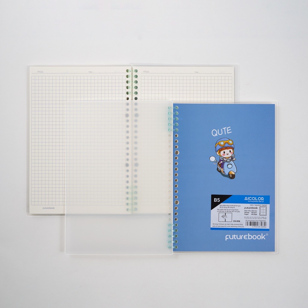 FUTUREBOOK-Sổ Còng Tiện lợi B5 –100Trang–Dòng Kẻ Caro–Định Lượng 100Gsm. Mã Sản Phẩm CK898