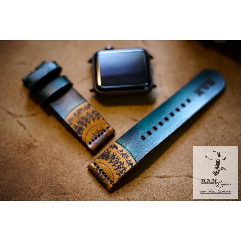 DÂY ĐỒNG HỒ DA BÒ THẬT CAO CẤP - RAM TRỐNG ĐỒNG SIMPLE AQUA GREEN - ĐỦ SIZE 18, 20, 22MM, 24, APPLE WATCH