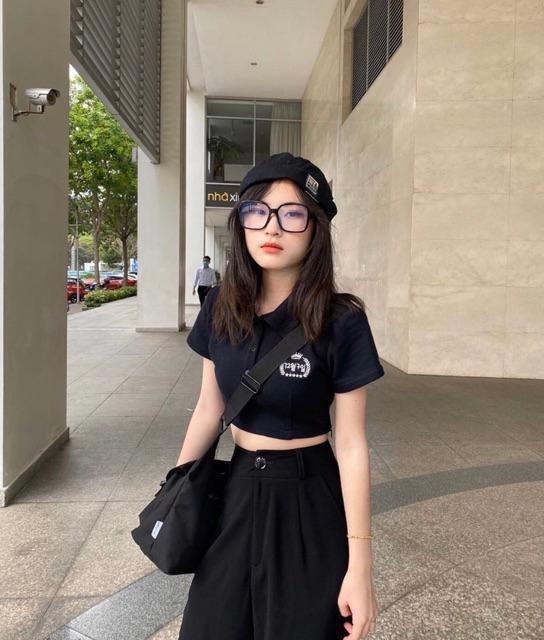 Áo croptop pholo thêu chữ hàn uzzang cực cute N