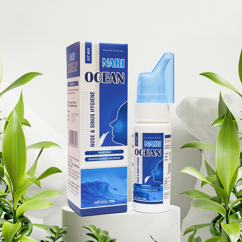 Xịt mũi Ocean chính hãng Nari với Nano Bạc và tinh dầu khuynh diệp giúp sạch vi khuẩn vi nấm đường hô hấp Giảm tiết dịch mũi , giúp khoang mũi thông thoáng , dễ thở , duy trì độ ẩm cho niêm mạc mũi lọ 70 ml
