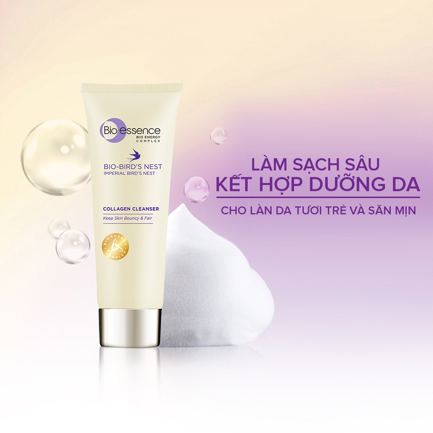 Combo Kem dưỡng cấp ẩm & phục hồi Bio-essence Bio-water vitamin B5 cream 50ml và Sữa rửa mặt sạch sâu Bio-Bird's nest 100g