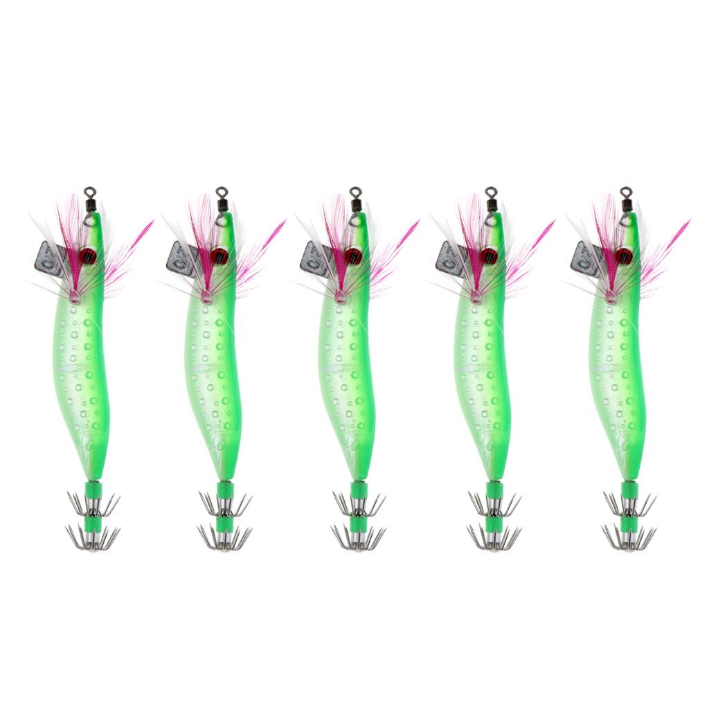 5pcs Luminous Squid Jigs Saltwater Fishing Lures Octopus Squid Hooks