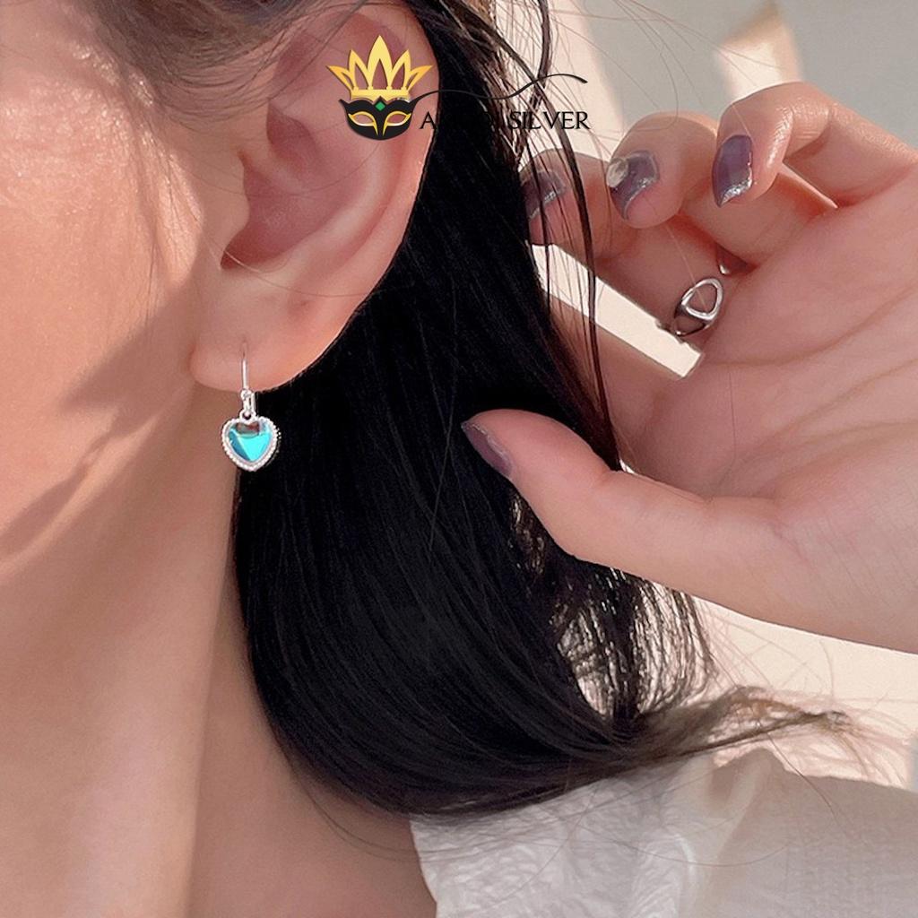 Bông tai bạc S925 móc trái tim opal - Amooi Silver AB226