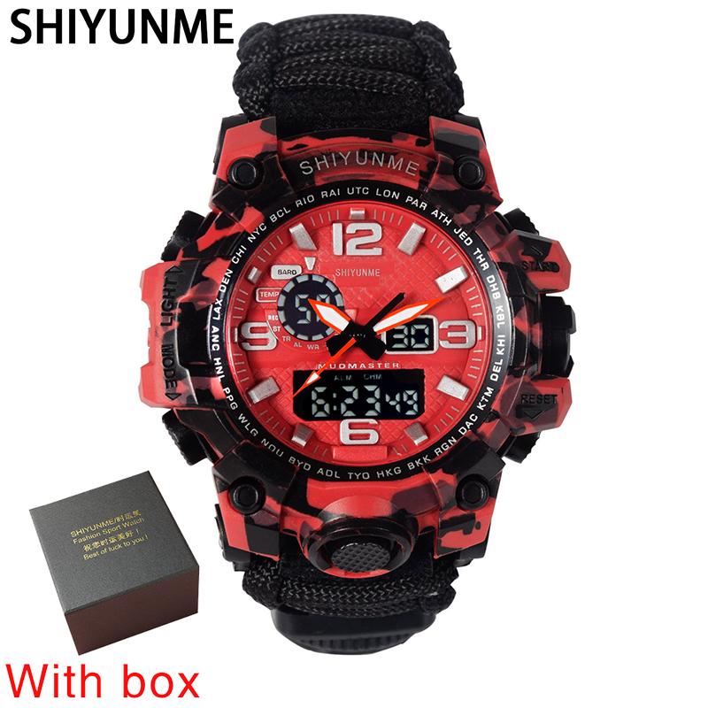 SHIYUNME Quân Sự Đồng Hồ Thể Thao Nam Đèn LED Kỹ Thuật Số Thạch Anh Đôi Màn Hình Hiển Thị Đồng Hồ Nam Chống Nước 50M La Bàn Dây Relogios Masculino
