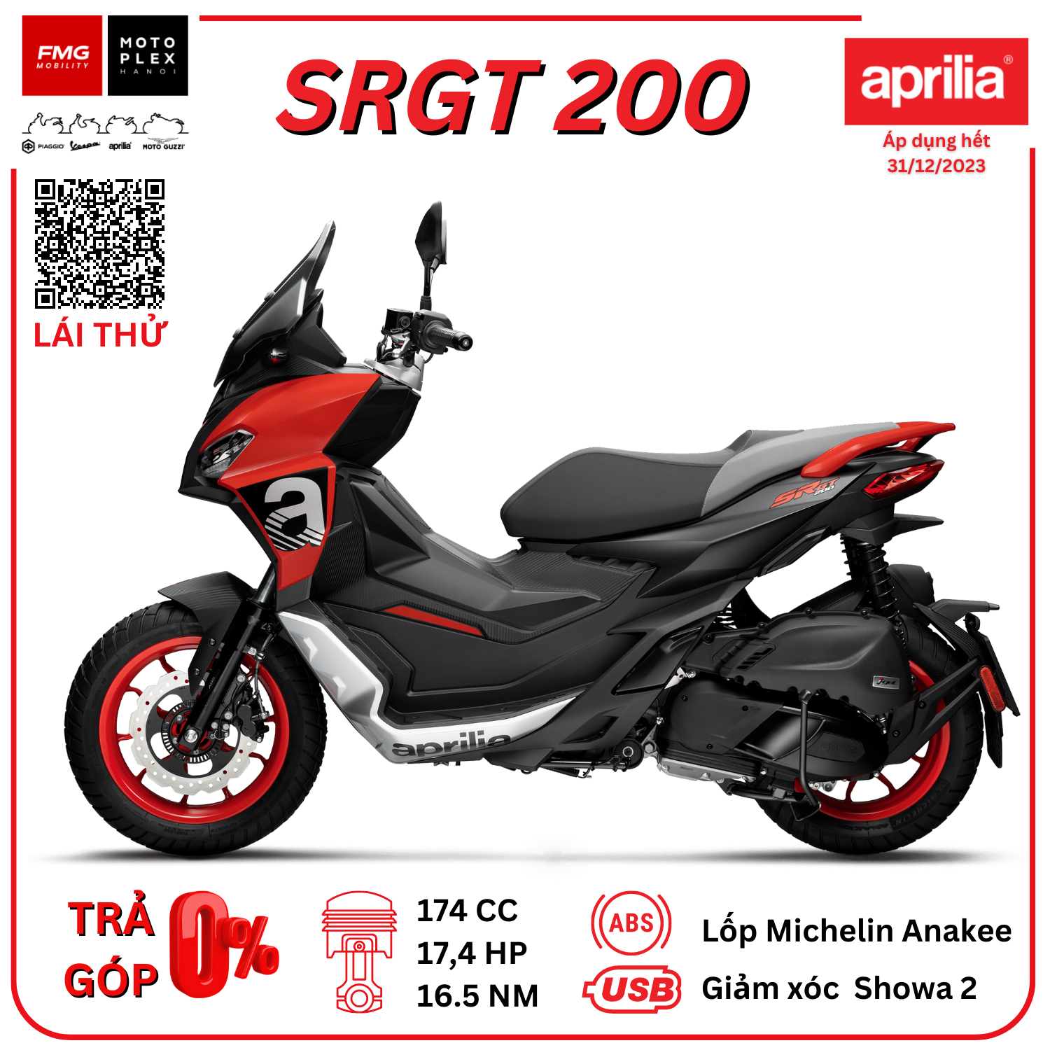 Aprilia SRGT 200 - Xe ga đa địa hình 174cc | Thương hiệu Aprilia của Ý thuộc tập đoàn Piaggio Việt Nam
