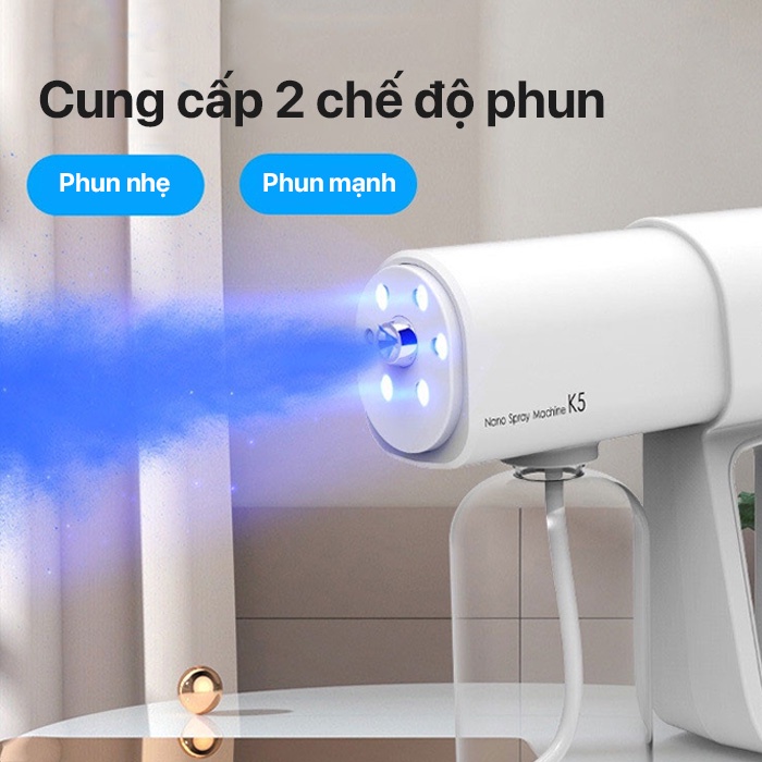 Máy Phun Xịt Khử khuẩn Sát Trùng Nano Cầm Tay K5 Pro Hàng Chuẩn In Laser 8 Mắt UV, phun xa 1.5m Loại Mới