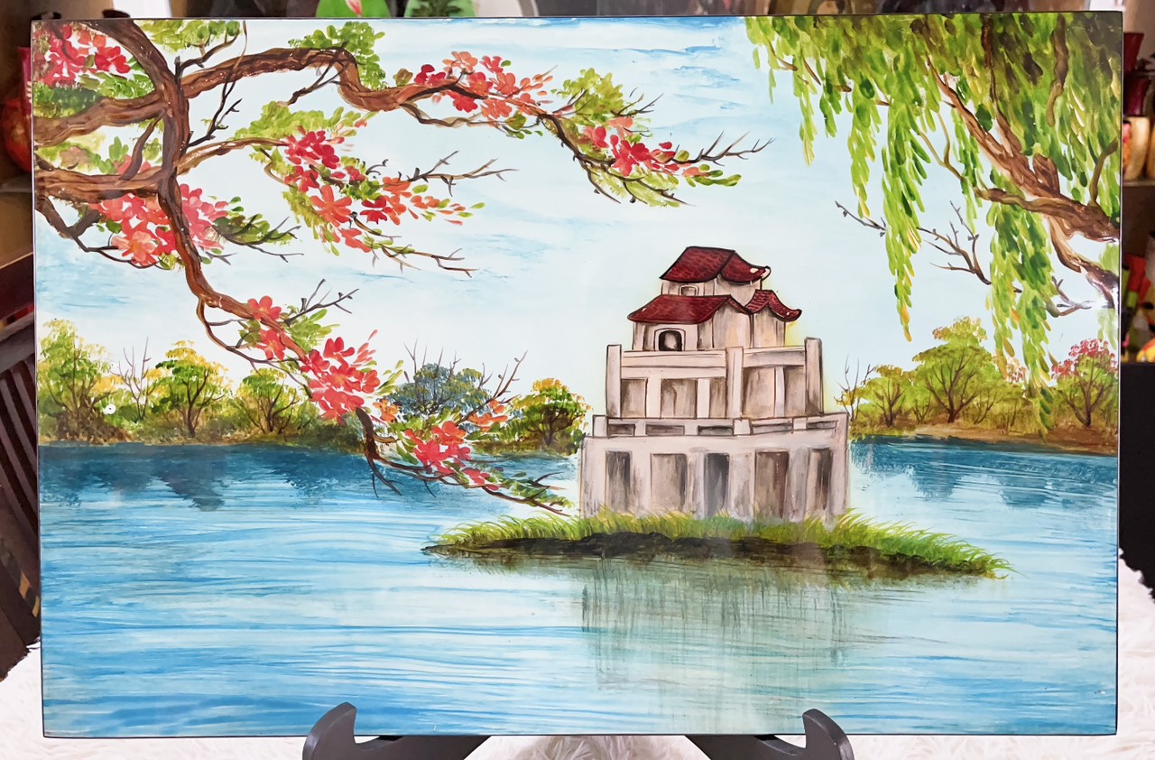 Tranh sơn mài Hoa, trúc Khảm cừ cao cấp size 40x60 thích hợp trang trí, làm quà tặng