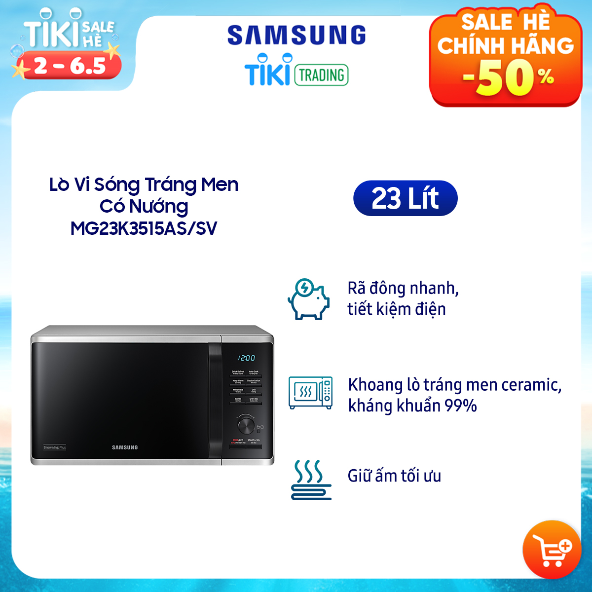 Lò Vi Sóng Tráng Men Có Nướng Samsung MG23K3515AS/SV (23 lít) - Hàng Chính Hãng