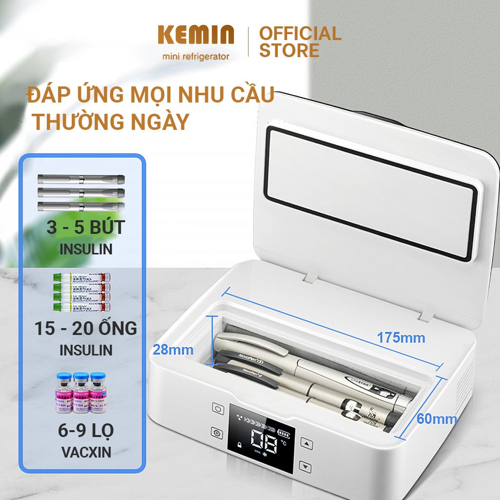 Hộp lạnh di động Chính hãng Kemin K1 Pin 10400mah- Bảo quản Insulin, vacxin, thuốc, filer,botox- Tặng kèm túi đeo