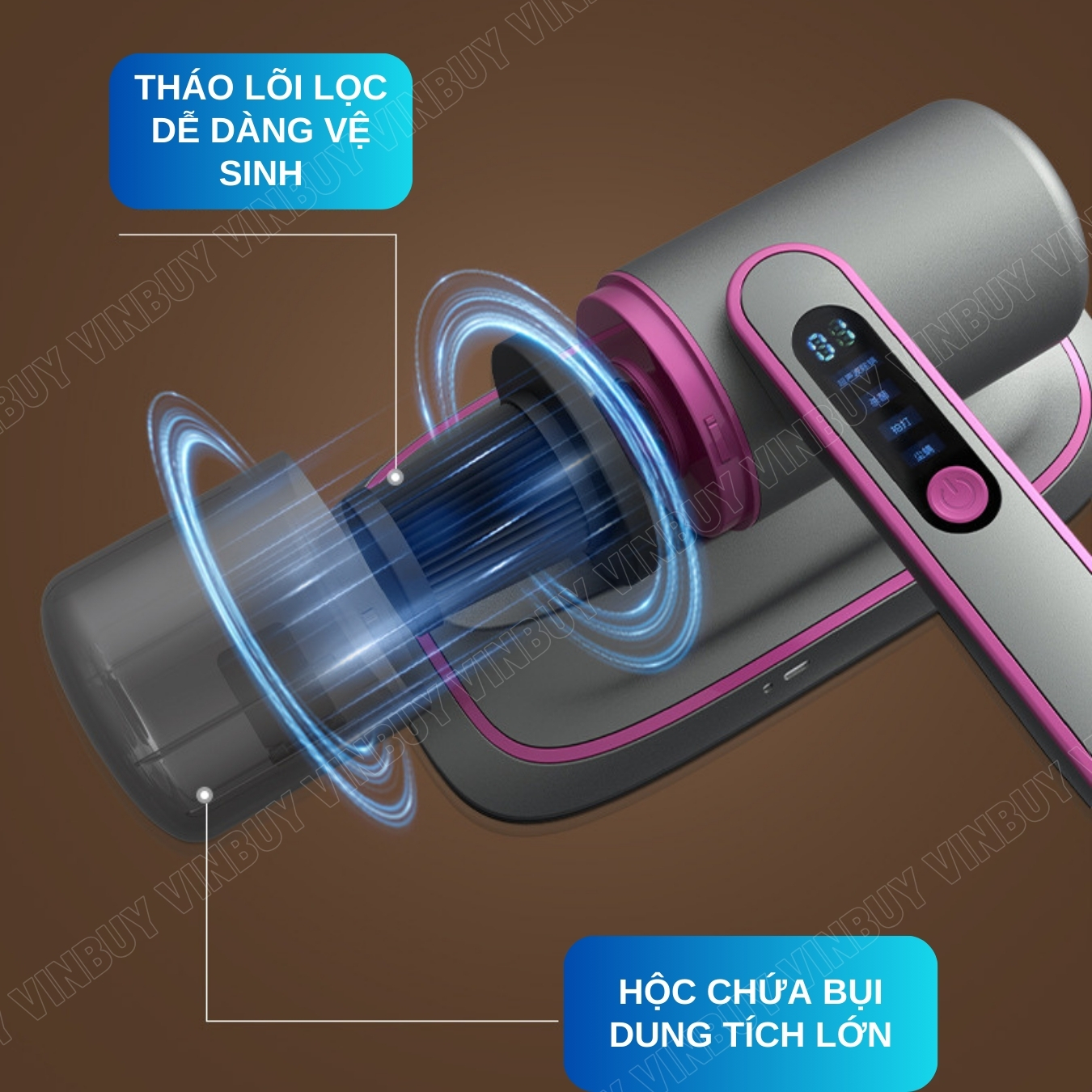 Máy hút bụi giường nệm cầm tay pin sạc không dây, diệt khuẩn đa tầng thế hệ mới lực hút mạnh 22000PA - Hàng chính hãng VINBUY