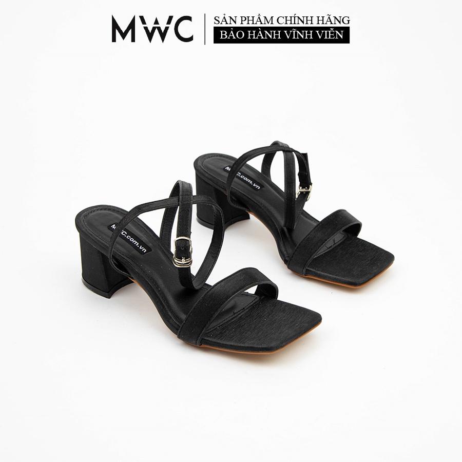 Giày Sandal Cao Gót MWC Mũi Tròn Gót Vuông Thiết Kế Quai Ngang Mix Màu Nâu Xanh Siêu Xinh Cao 5cm NUCG-4222