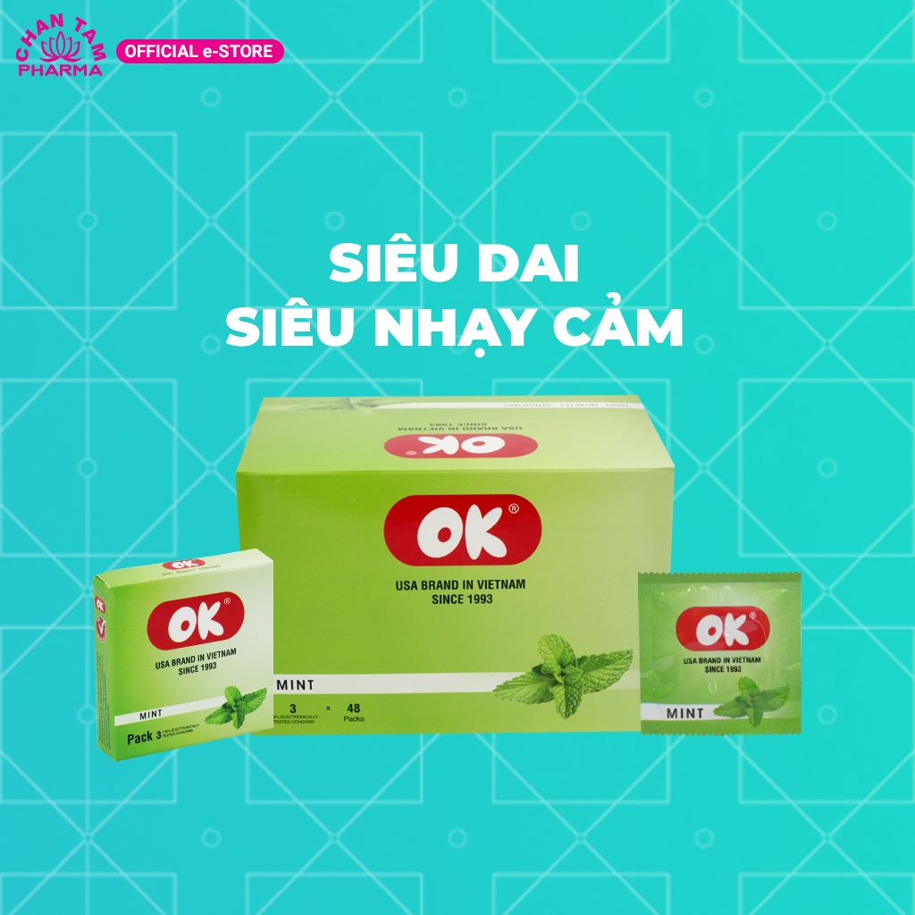 Bao cao su OK bạc hà – hộp 144 cái