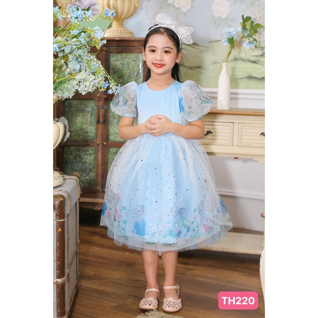 Đầm voan công chúa cho bé gái dự tiệc đẹp hình Elsa size 12-30kg hàng thiết kế cao cấp kèm kẹp tóc