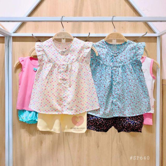 Bộ cộc tay cotton Poplin Lullaby cao cấp, bộ Lullaby bé gái new 2020