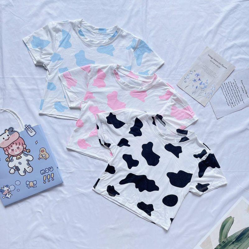 Áo croptop tay ngắn bò sữa siêu cute