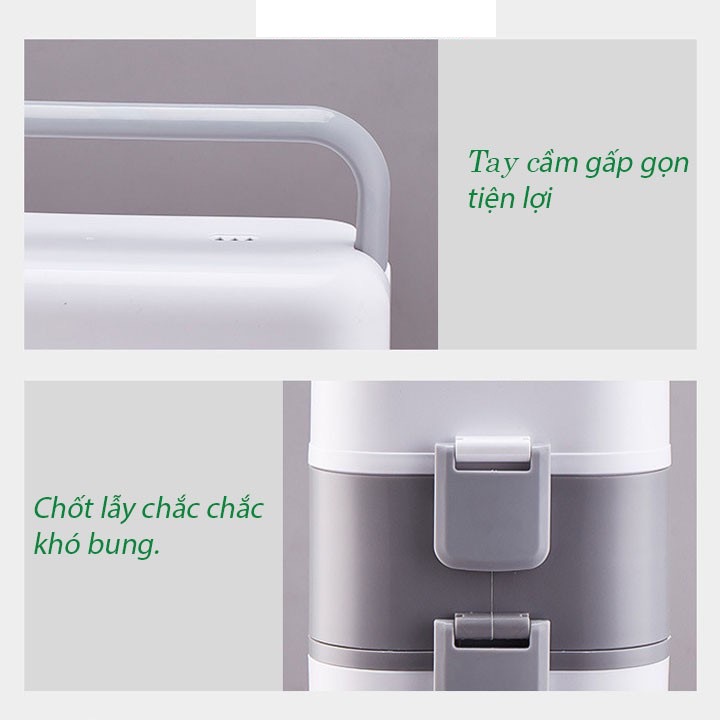 Hộp cơm hâm nóng cắm điện 2 tầng 4 ngăn tiện dụng