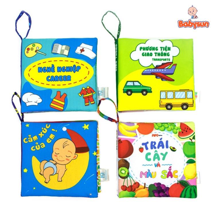 Bộ 4 cuốn sách vải song ngữ anh việt kích thích thị giác giáo dục sớm cho bé