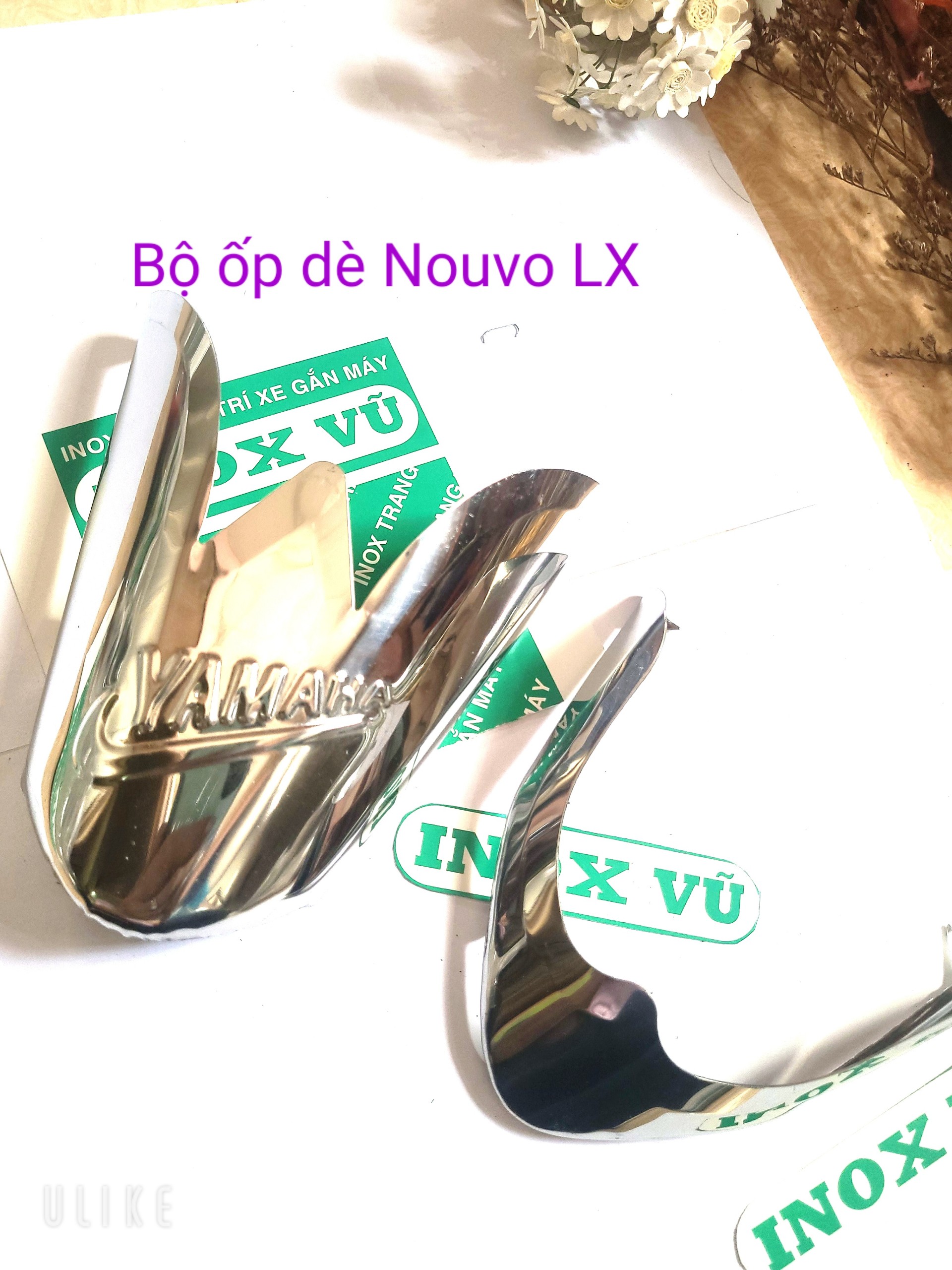 Combo Bộ ốp dè INOX xe máy NOUVO LX hay NOVOU 4 + 1 tem logo titan YAMAHA giá 1 cặp tại xưởng INOX Vũ