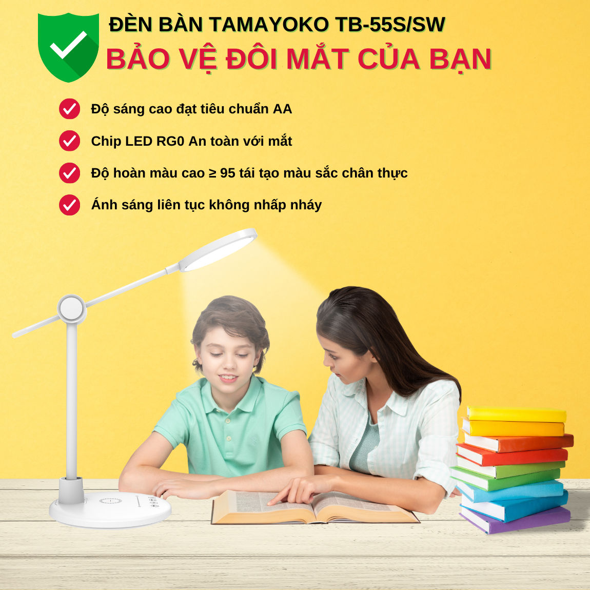 Đèn Bàn Học LED Cao Cấp Độ Sáng Cao Tích Hợp Sạc Không Dây Model TB-55S/SW - Hàng Chính Hãng Tamayoko