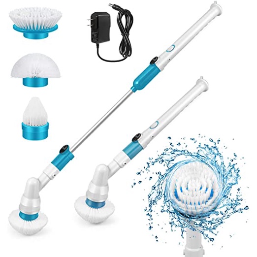 Máy Cọ Rửa Nhà Vệ Sinh Điện Cán Dài 3 Đầu Thay Thế Xoay 360 Độ, Cọ Toilet, Nhà Tắm