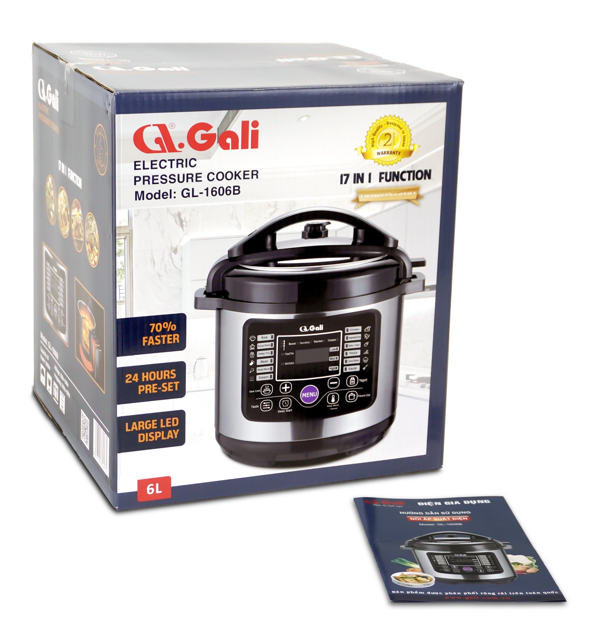 Nồi Áp Suất Điện Gali GL-1606B. Dung tích 6L, nồi đa năng 12 chức năng nấu. Thiết kế hiện đại, nhỏ gọn. Hàng chính hãng bảo hành 24 tháng.