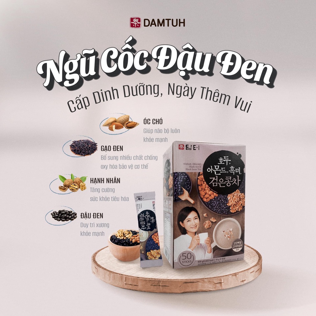 [ Chính Hãng ] Bột Ngũ Cốc Damtuh Đậu Đen, Óc Chó, Hạnh Nhân Hàn Quốc, 50 Gói * 18G, Giàu Dinh Dưỡng, Ít Đường