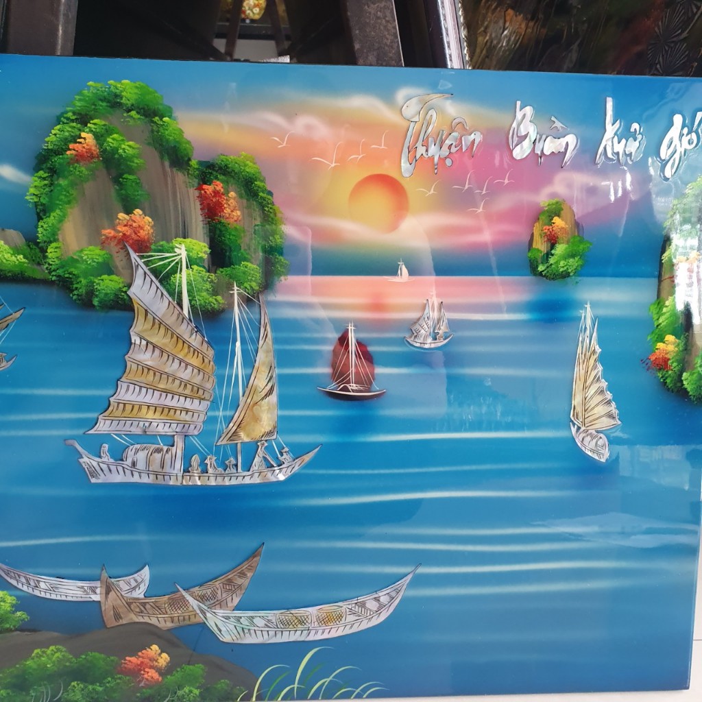 { Siêu sale }Tranh sơn mài thuận buồm xuôi gió cẩn ốc xà cừ cao cấp treo tường, trang trí nhà cửa, văn phòng