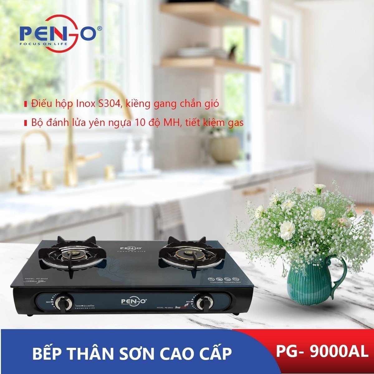 Hình ảnh Bếp gas đôi cao cấp mặt kính Pengo PG-9000AL( hàng chính hãng)