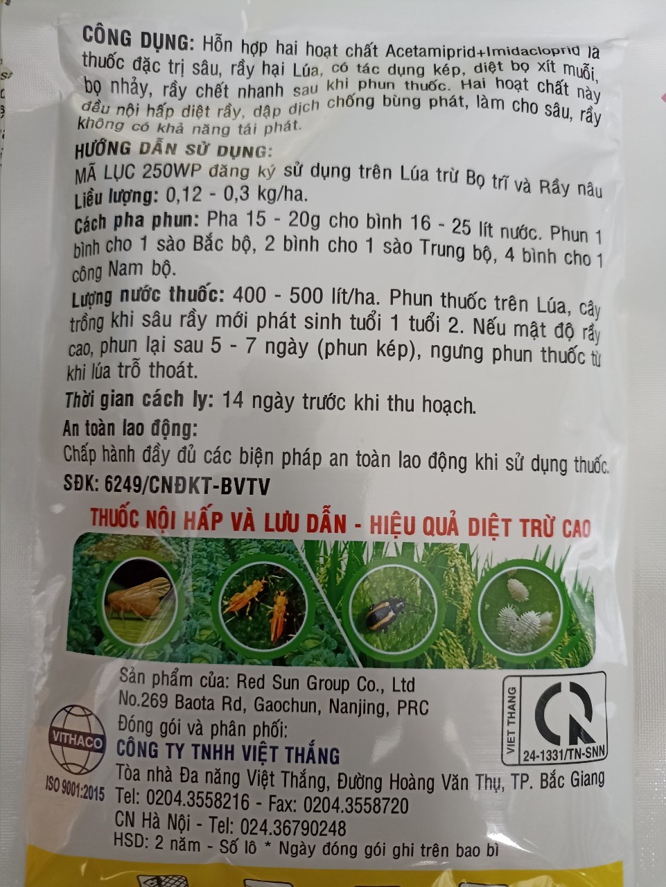 Sản phẩm trừ rệp sáp MÃ LỤC 250WP - gói 100 gram
