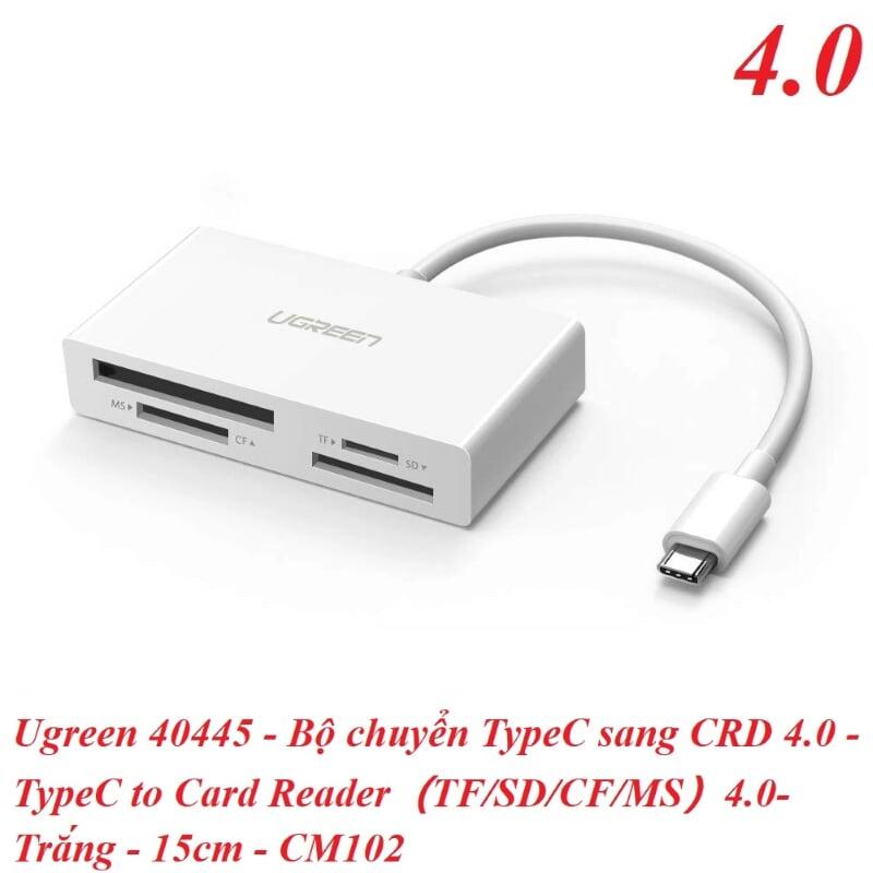 Ugreen UG40445US214TK 15CM màu Trắng Đầu đọc thẻ USB TYPE C sang 4 cổng TF + SD + CF + MS 4.0 - HÀNG CHÍNH HÃNG