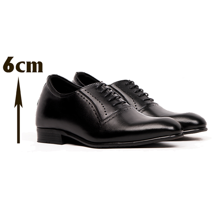 Giày Độn Nam T&TRA Tăng Cao 6Cm- S1026 Đen Trơn- Chất Liệu Da Bò Cao Cấp, Đế Cao Su Ghép- Đế Pháp, Phần Tăng Cao Ẩn Bên Trong