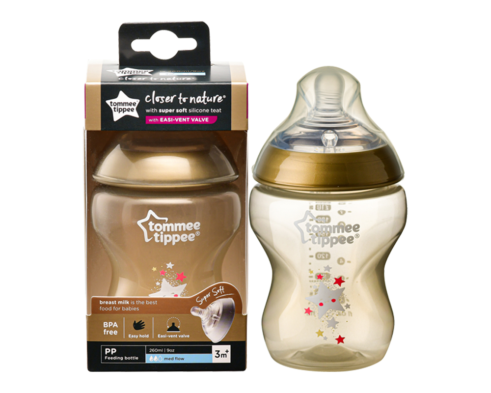 Bình Sữa PP Ty Siêu Mềm Tự Nhiên Tommee Tippee Natural Start 260ml, Núm Ty Của Bình 3-6 Tháng - Hoạ Tiết