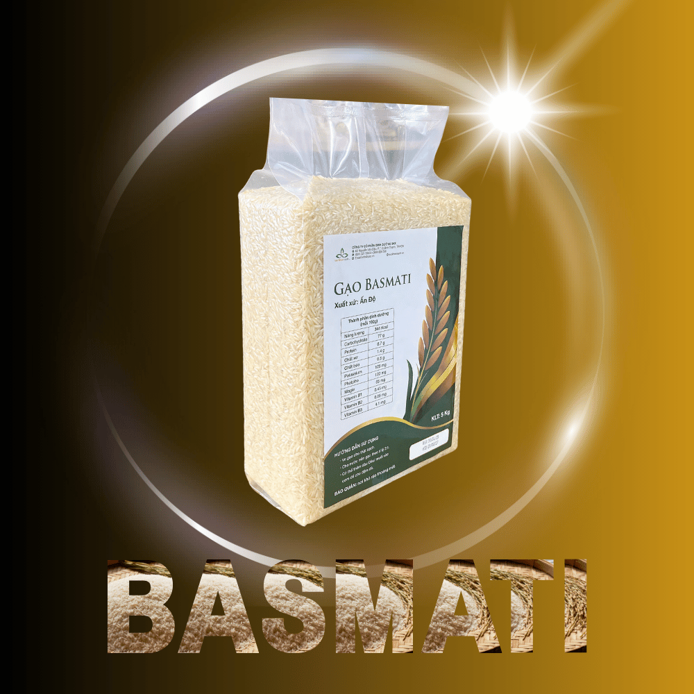 Gạo Basmati 1509 Ấn Độ Túi 5kg Chính Hãng – Hạt Dài, Tơi Xốp, Thơm Tự Nhiên, Ít Đường, Nhẹ bụng, Giàu giá trị dinh dưỡng, Phù Hợp Ăn kiêng, Eat Clean