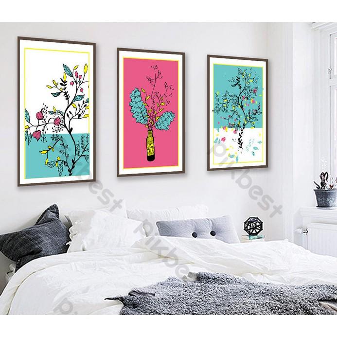 Combo 3 tranh dán tường 3d, bình hoa tối giản trang trí phòng khách phòng ngủ hiện đại MS