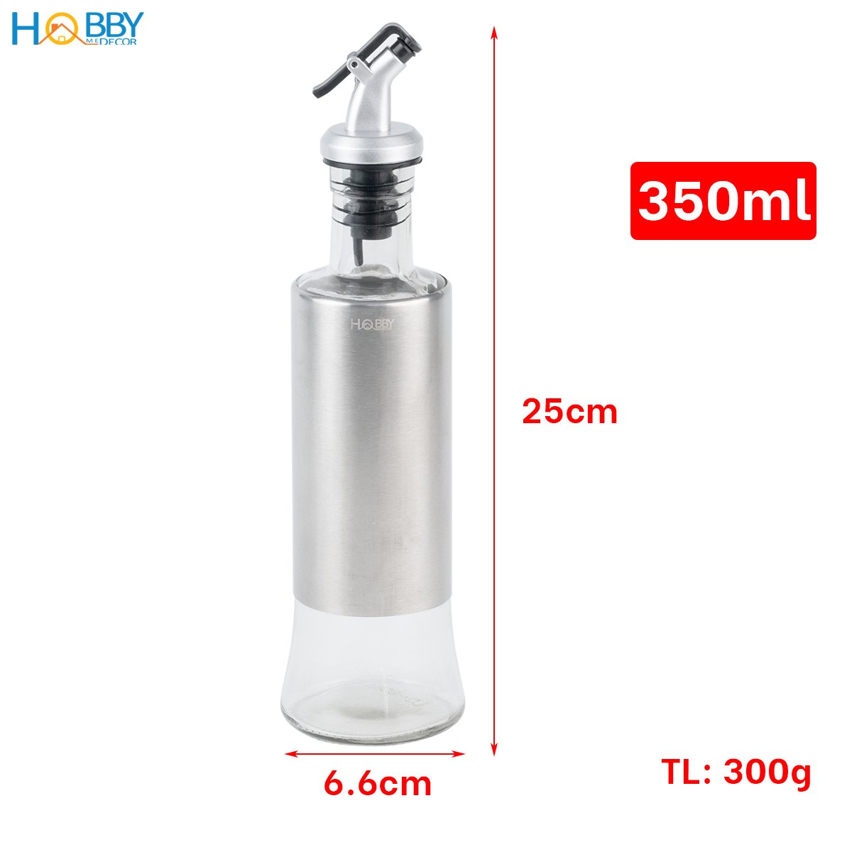 Chai đựng dầu ăn gia vị 350ml thủy tinh bọc inox 304 Hobby home decor BDN350