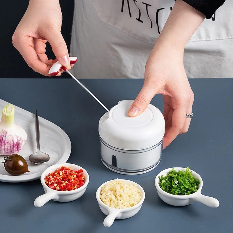 Dụng Cụ Xay Tỏi Ớt Lazychef Kéo Tay Tiện Dụng 2 Lưỡi Xay Thép Không Gỉ Sử Dụng Đơn Giản