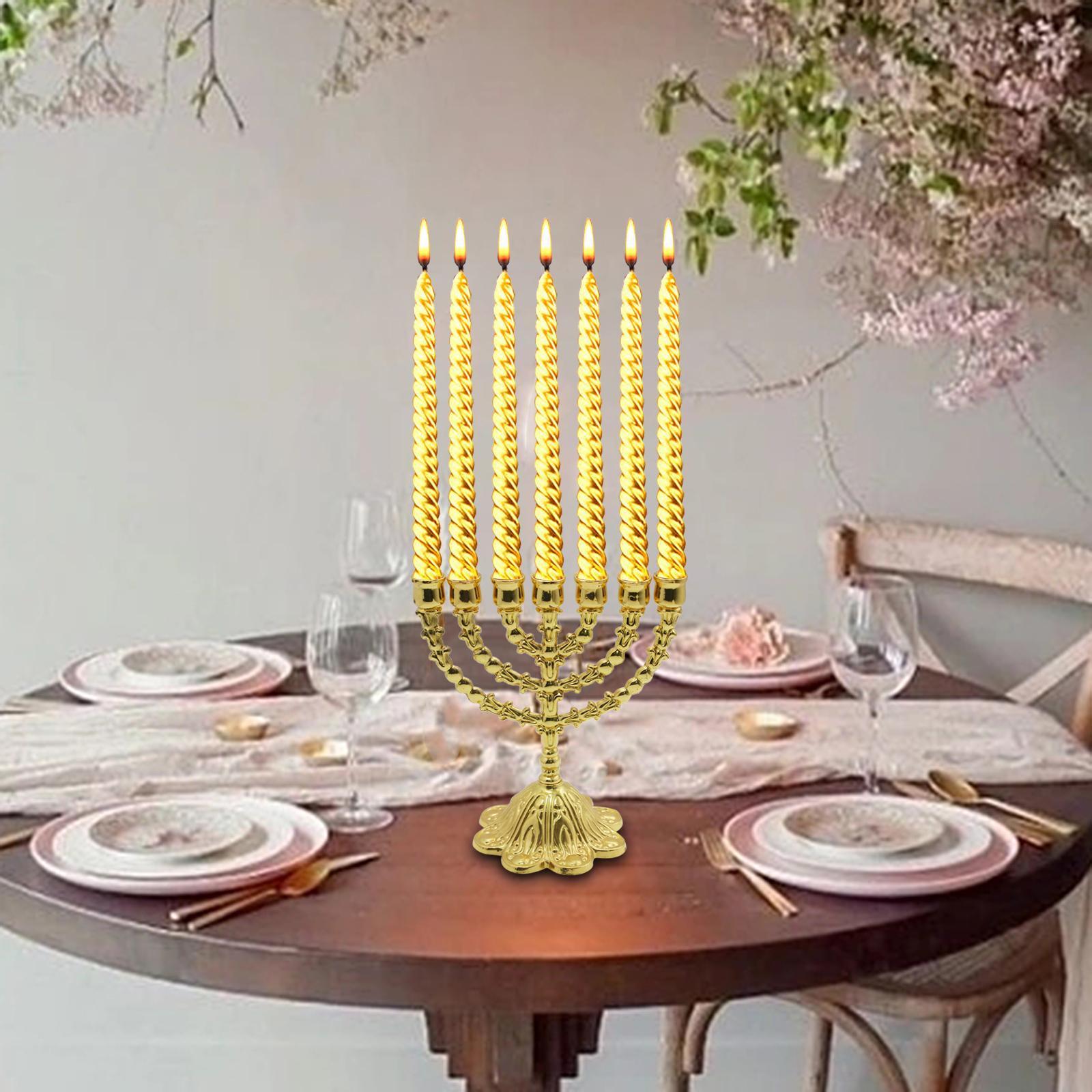 Hanukkah Menorah Metal Candle Holder Tealight Holder 7 Branches Candlestick for Candlelight Dinner Party Decorations Home Decor Height 17cm