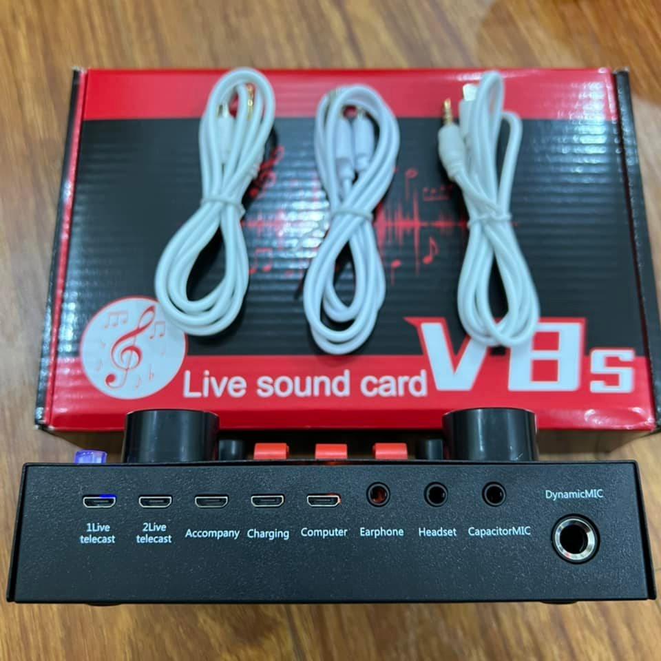 Sound Card Thu Âm online, Livestream, Hát Karaoke V8 V8S - Bluetooth Pin Sạc USB Audio Interface Soundcard Auto Tune