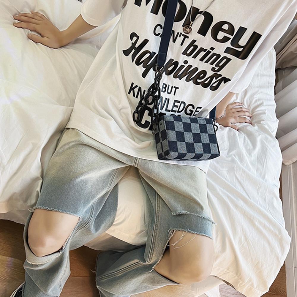 Túi Đeo Chéo Nam Túi Xách Thời Trang Unisex Vải Canvas Phối Dây Xích Cá Tính