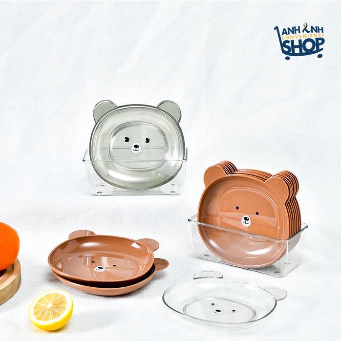 Đĩa Nhựa Hình Mặt Gấu Đựng Đồ Ăn Tiện Lợi , Decor Đẹp Mắt Tiện Ích