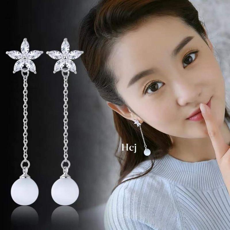 BÔNG TAI HOA 5 CÁNH TREO TRAI BẠC TA- BÔNG TAI BẠC