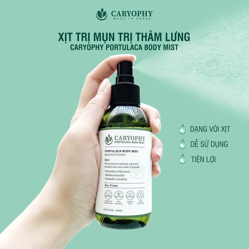 Xịt giảm mụn toàn thân Caryophy Portulaca Body Mist 150ml + Tặng 1 Mặt nạ dưỡng da Caryophy