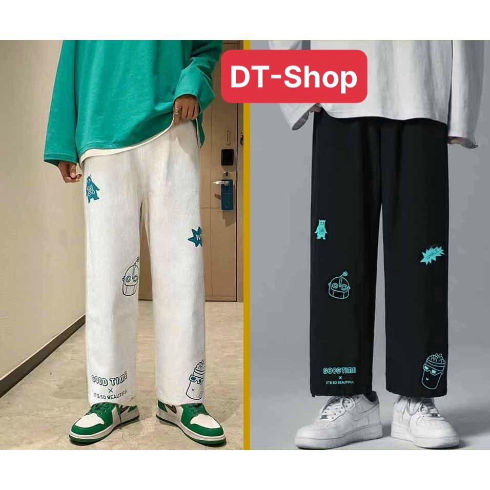 Quần ống rộng DTshop Simple dành cho nam nữ, cạp chun có dây rút điều chỉnh eo vải co dãn dày dặn mặc 4 mùa