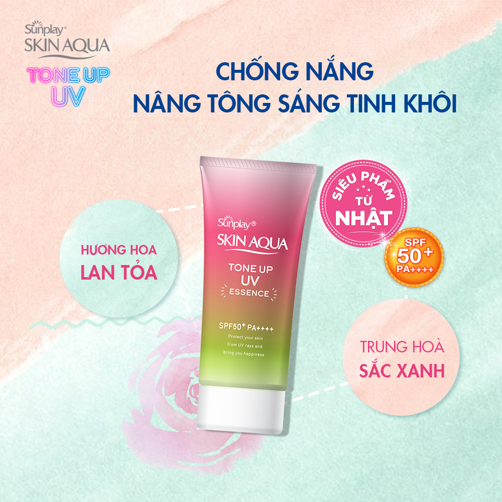 Tinh Chất Chống Nắng Nâng Tông Dành Cho Da Khô/Thường Sunplay Skin Aqua Tone Up UV Essence Happiness Aura (Rose) (Cho Da Sáng Hồng, Khuyết Điểm Xanh) (50g)