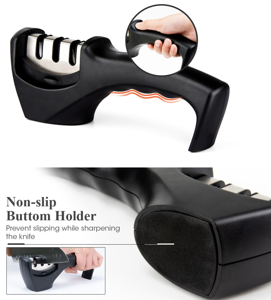 Knife Sharpener 3 Stages Professional Diamond Ceramic Rod Sharpener Sharpening Tool Stainless Steel Blade With Non-slip Base
