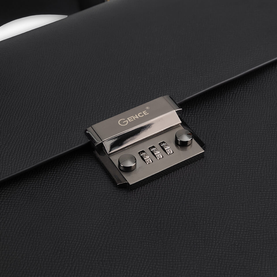 Cặp Da Nam Túi Xách Công Sở GENCE CTS17 Da Bò Khóa Số Cao Cấp Màu Đen Dáng Hộp