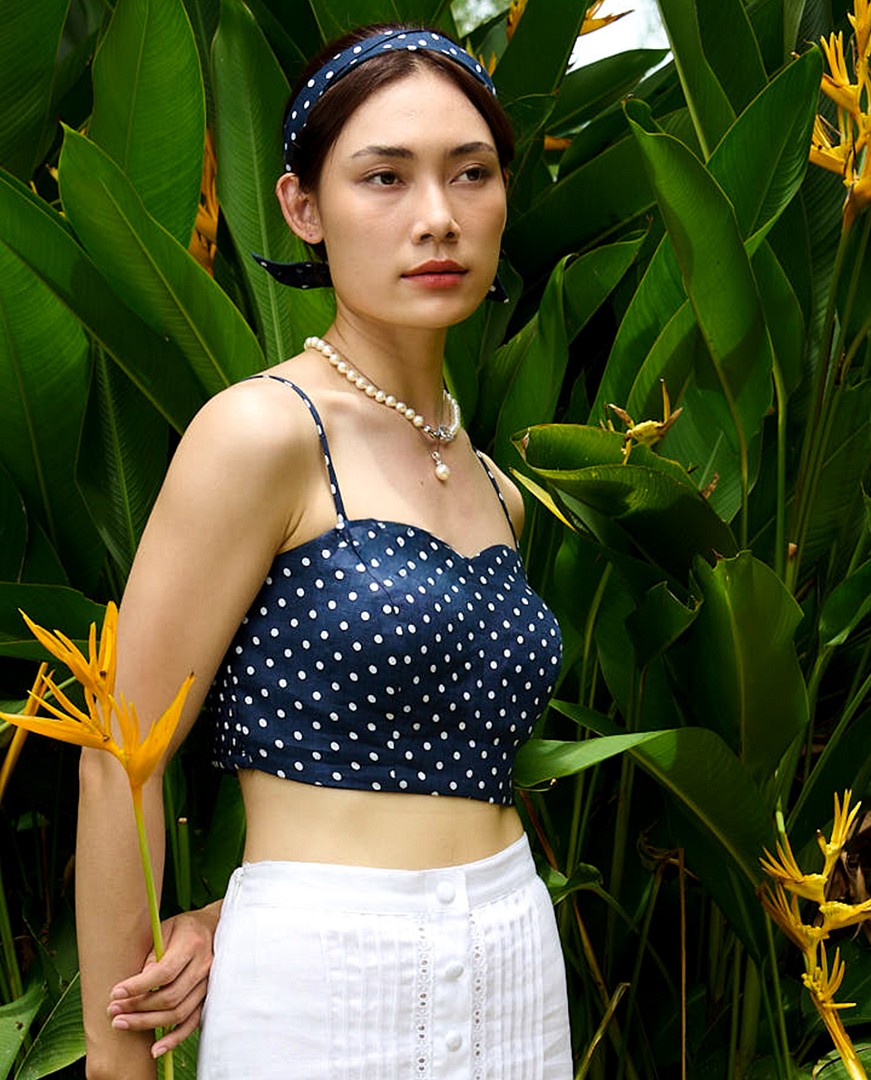 Áo Croptop Bratop Hai Dây Ngắn Hở Bụng Linen Vải Lanh Chấm Bi Hải Tinh Top208 thời trang thiết kế Hity